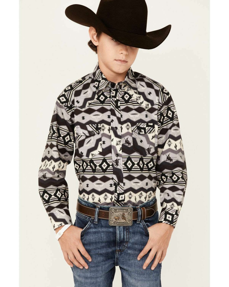 Shirts Rock & Roll Denim | Rock & Roll Denim Boys' Southwestern Stripe Print Western Shirt Sale