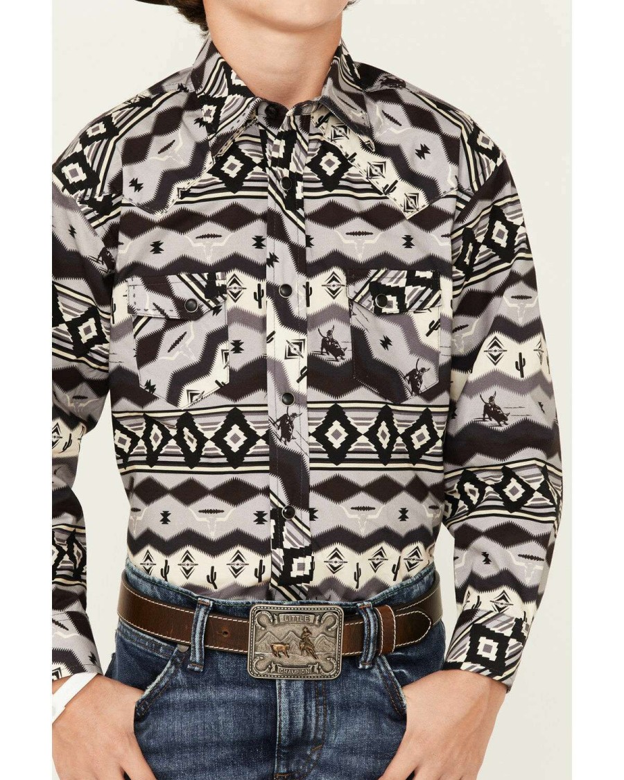 Shirts Rock & Roll Denim | Rock & Roll Denim Boys' Southwestern Stripe Print Western Shirt Sale