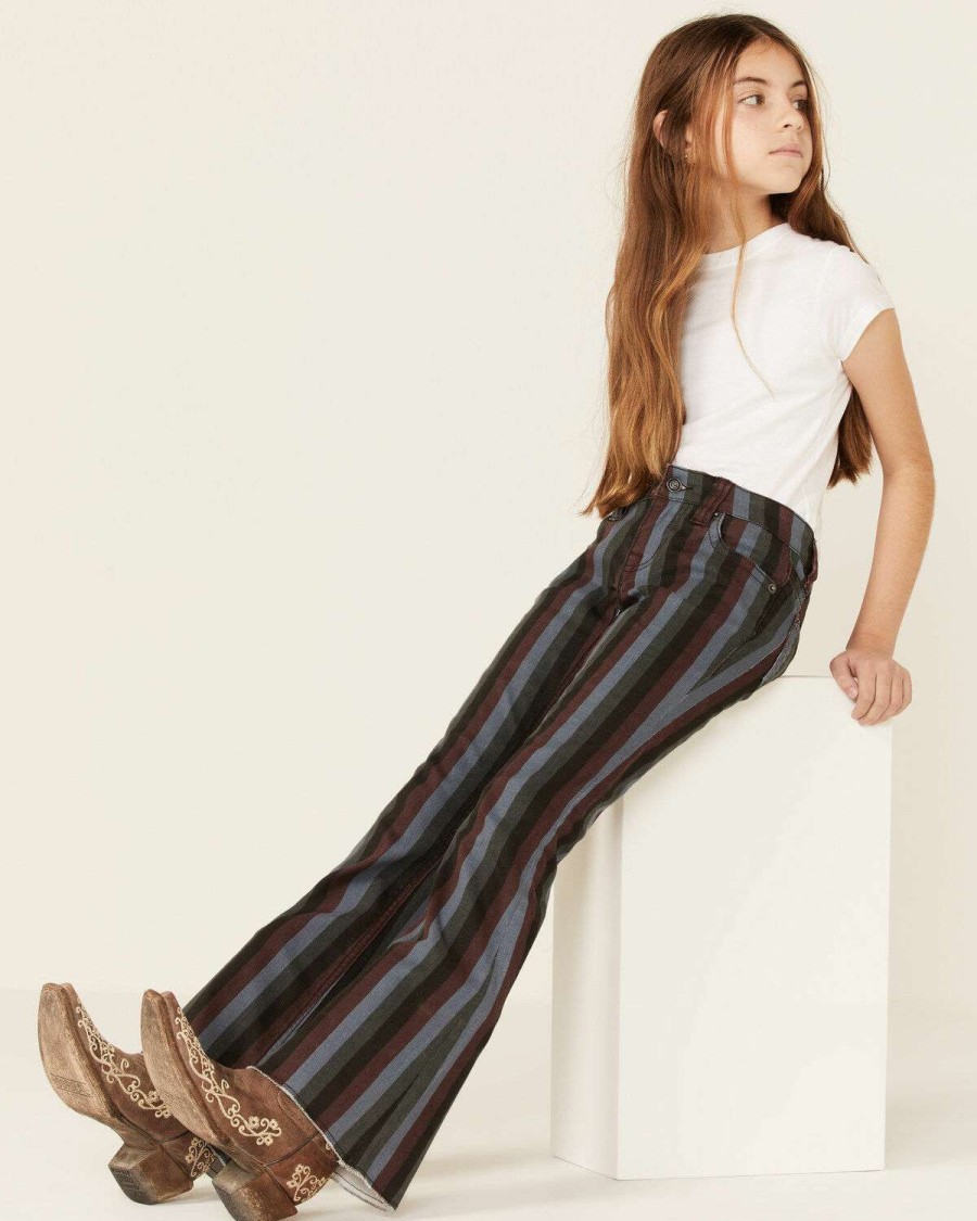 Jeans Rock & Roll Denim | Rock & Roll Denim Girls' Olive & Black Stripe Stretch Trouser Jeans Limited Edition