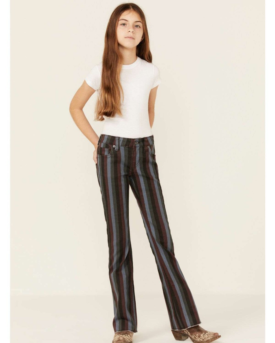 Jeans Rock & Roll Denim | Rock & Roll Denim Girls' Olive & Black Stripe Stretch Trouser Jeans Limited Edition