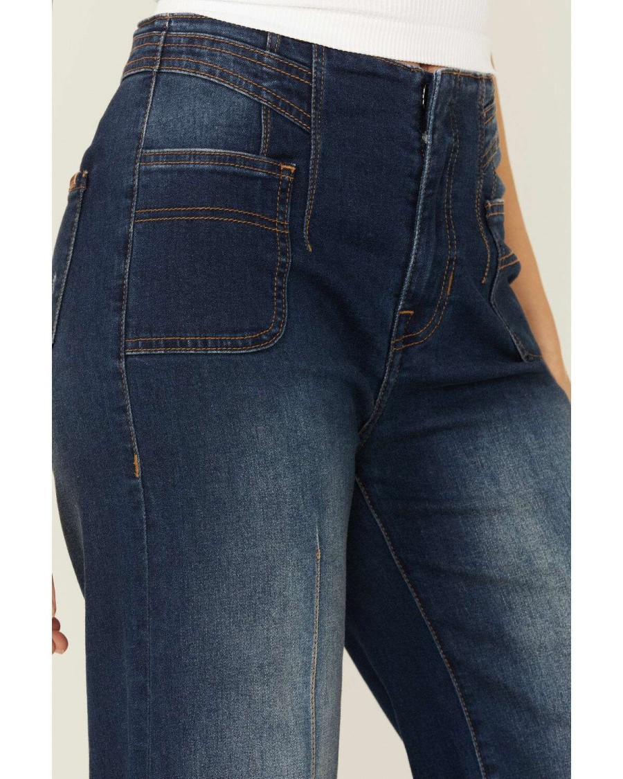 Jeans Rock & Roll Denim | Rock & Roll Denim Women'S Palazzo Seamed Front Flare Jeans Limited Edition