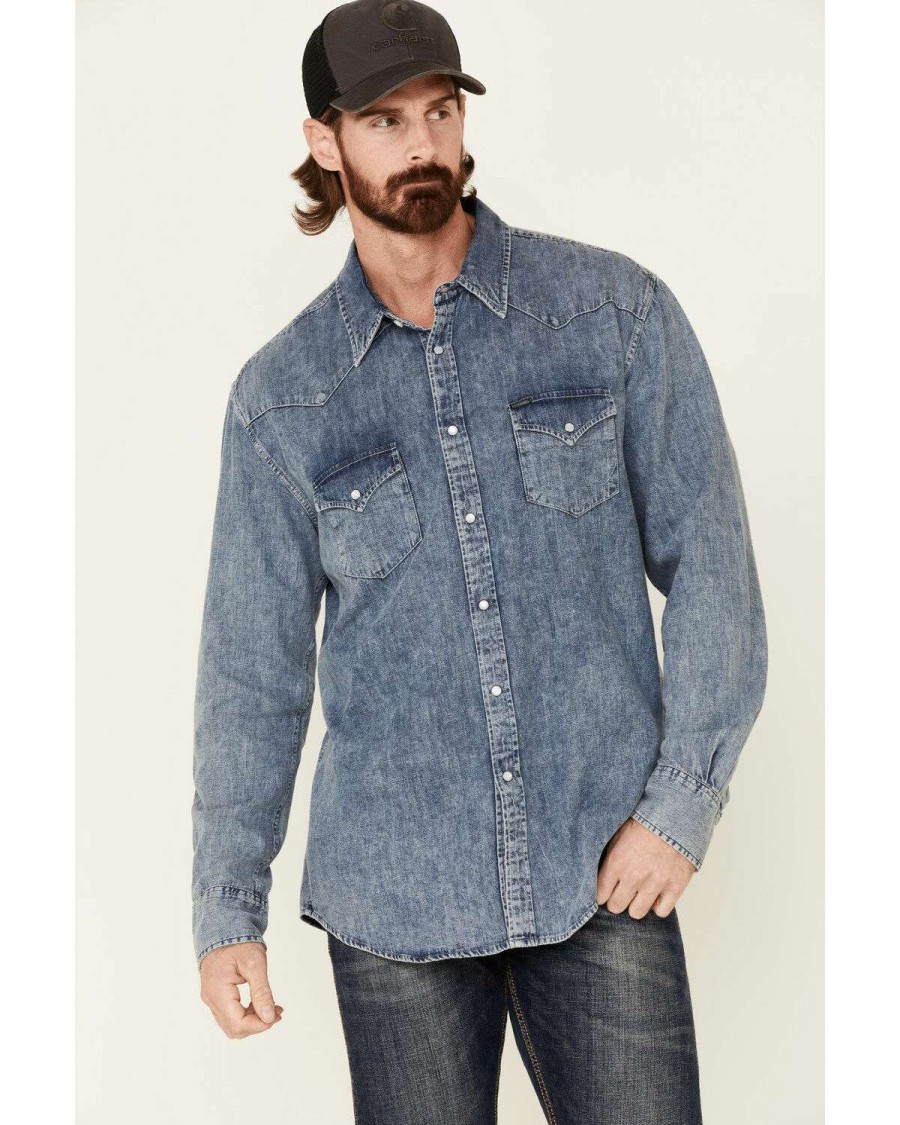 Shirts Rock & Roll Denim | Rock & Roll Denim Men'S Long Sleeve Denim Western Shirt Online