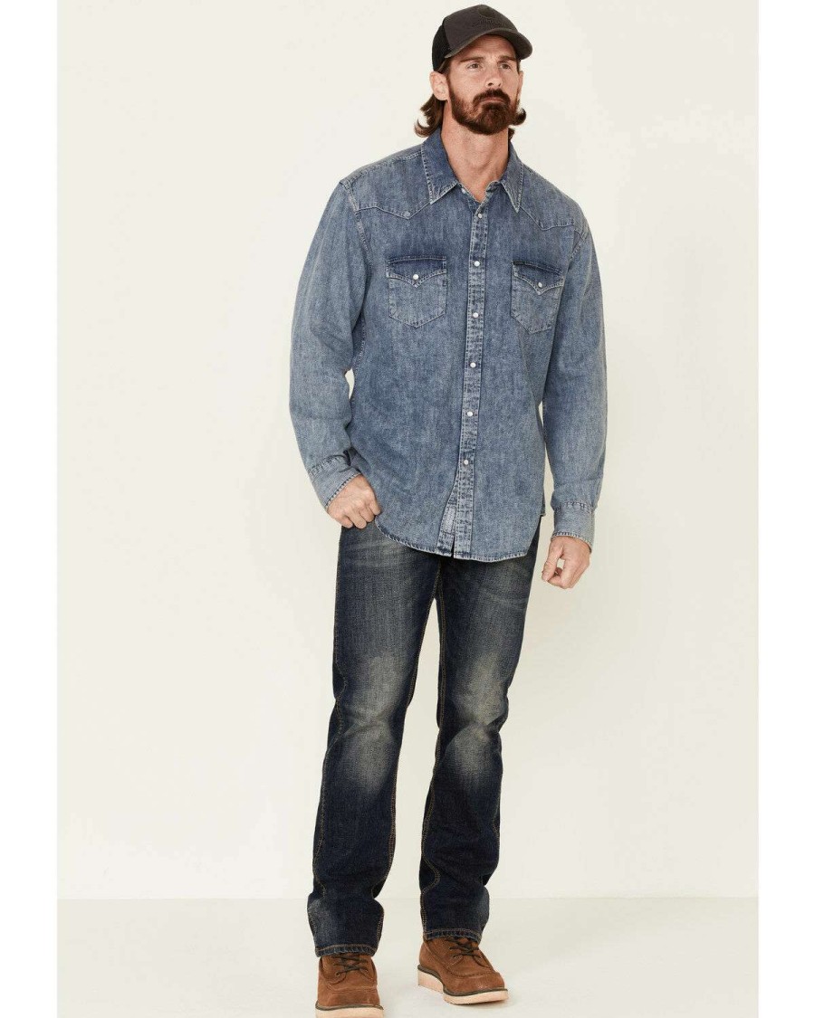 Shirts Rock & Roll Denim | Rock & Roll Denim Men'S Long Sleeve Denim Western Shirt Online