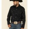 Shirts Rock & Roll Denim | Rock & Roll Denim Men'S Black Cactus Geo Print Long Sleeve Western Shirt Discount