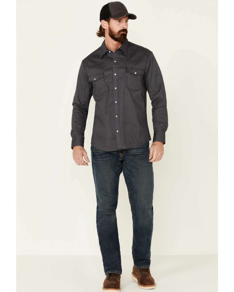 Shirts Rock & Roll Denim | Rock & Roll Denim Men'S Fr Charcoal Geo Print Long Sleeve Work Shirt Sale