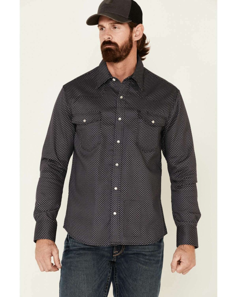 Shirts Rock & Roll Denim | Rock & Roll Denim Men'S Fr Charcoal Geo Print Long Sleeve Work Shirt Sale