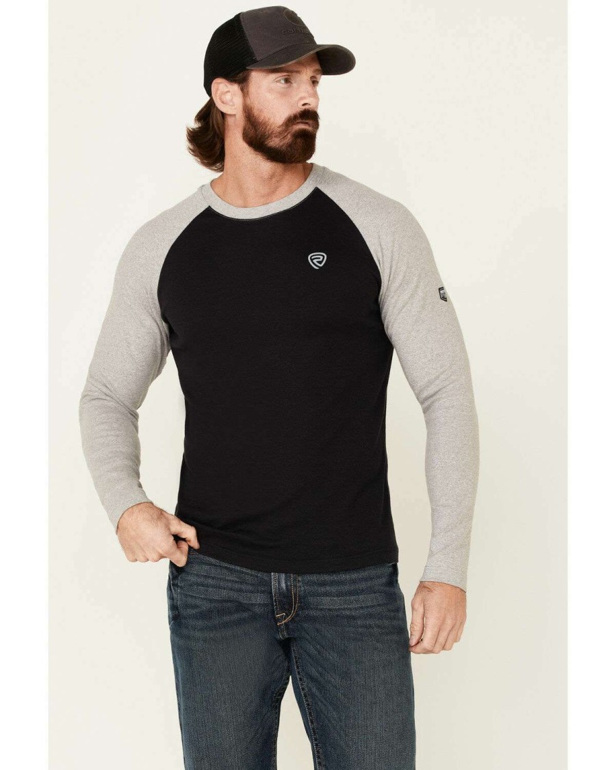 Shirts Rock & Roll Denim | Rock & Roll Denim Men'S Fr Black Long Sleeve Work Raglan T-Shirt Sale