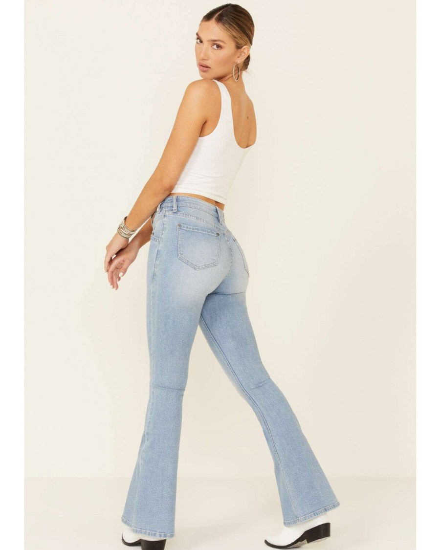 Jeans Rock & Roll Denim | Rock & Roll Denim Women'S Light Wash High-Rise Flare Leg Jeans Outlet