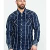 Shirts Rock & Roll Denim | Rock & Roll Denim Men'S Crinkle Plaid Long Sleeve Western Shirt Sale