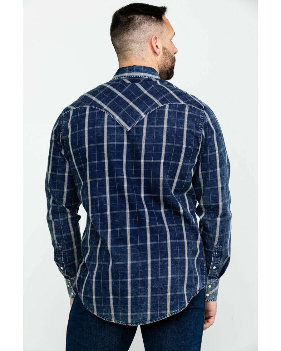 Shirts Rock & Roll Denim | Rock & Roll Denim Men'S Crinkle Plaid Long Sleeve Western Shirt Sale