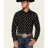 Shirts Rock & Roll Denim | Rock & Roll Denim Men'S Black Vintage Floral Print Long Sleeve Snap Western Shirt Outlet