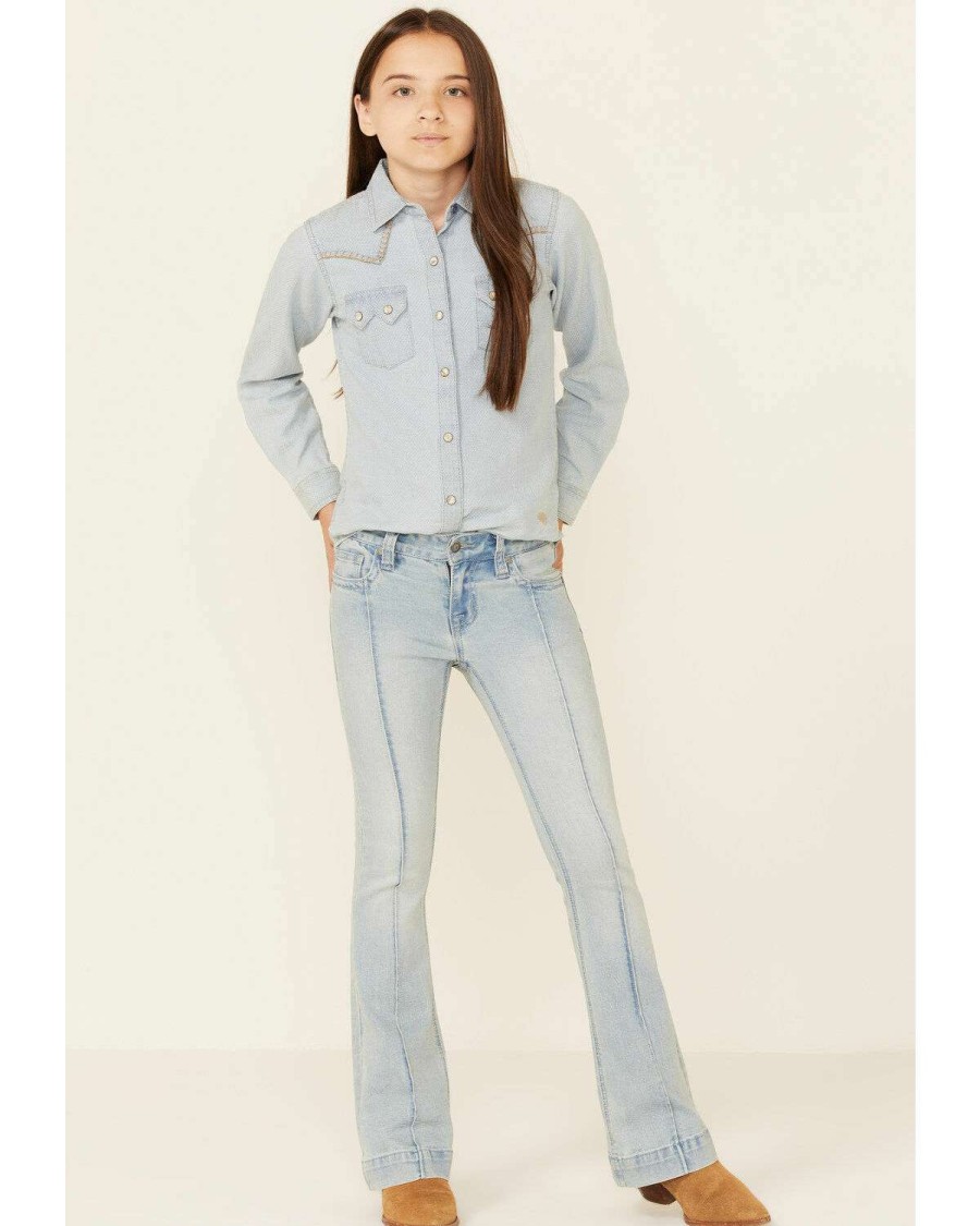 Jeans Rock & Roll Denim | Rock & Roll Denim Girls' Light Wash Front Seam Trouser Jeans Sale