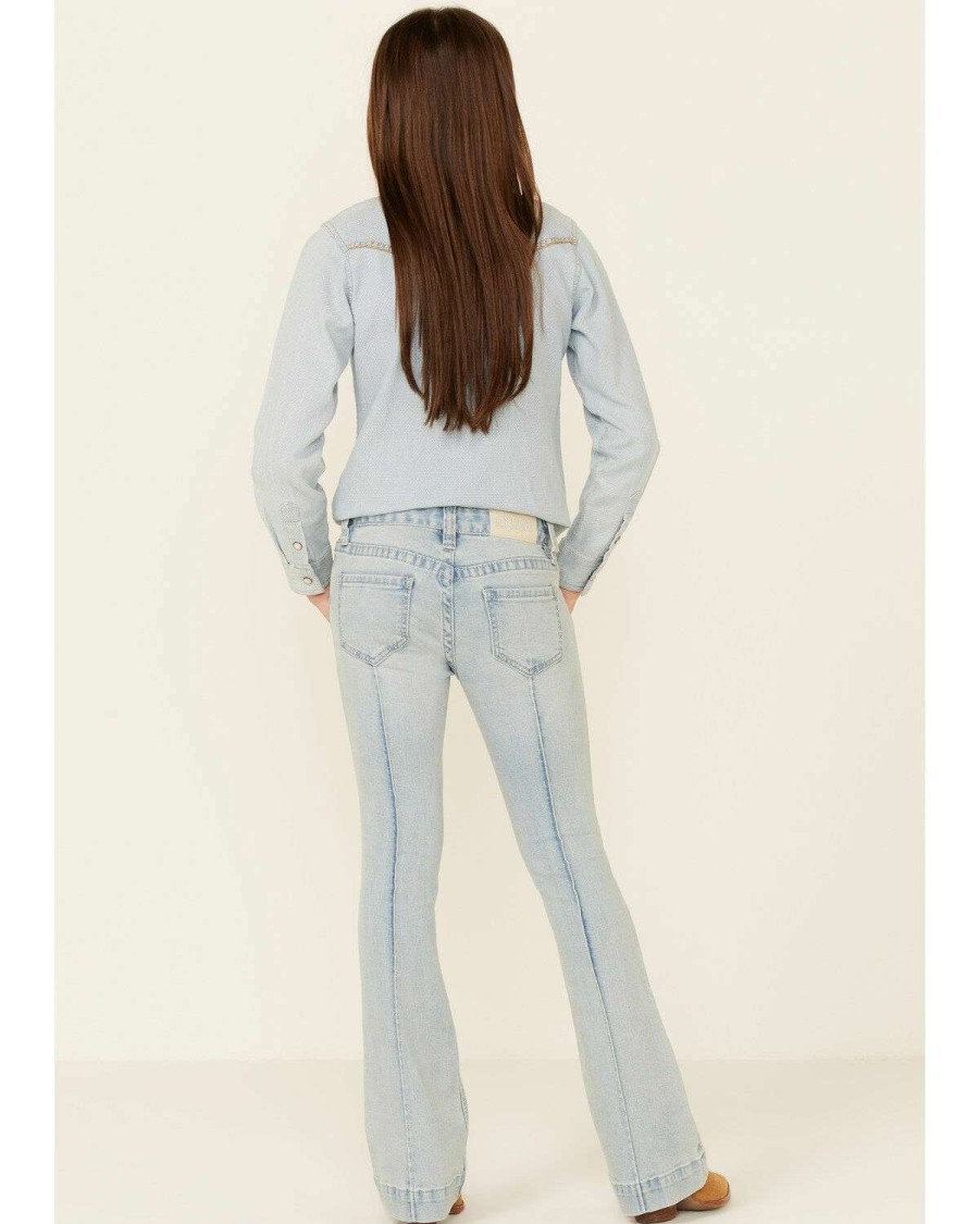 Jeans Rock & Roll Denim | Rock & Roll Denim Girls' Light Wash Front Seam Trouser Jeans Sale