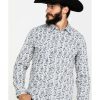 Shirts Rock & Roll Denim | Rock & Roll Denim Men'S Crinkle Washed Print Long Sleeve Western Shirt Outlet