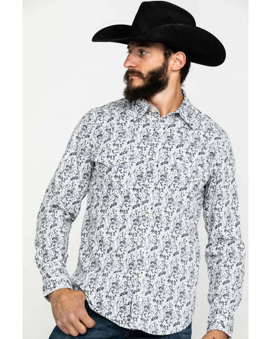 Shirts Rock & Roll Denim | Rock & Roll Denim Men'S Crinkle Washed Print Long Sleeve Western Shirt Outlet