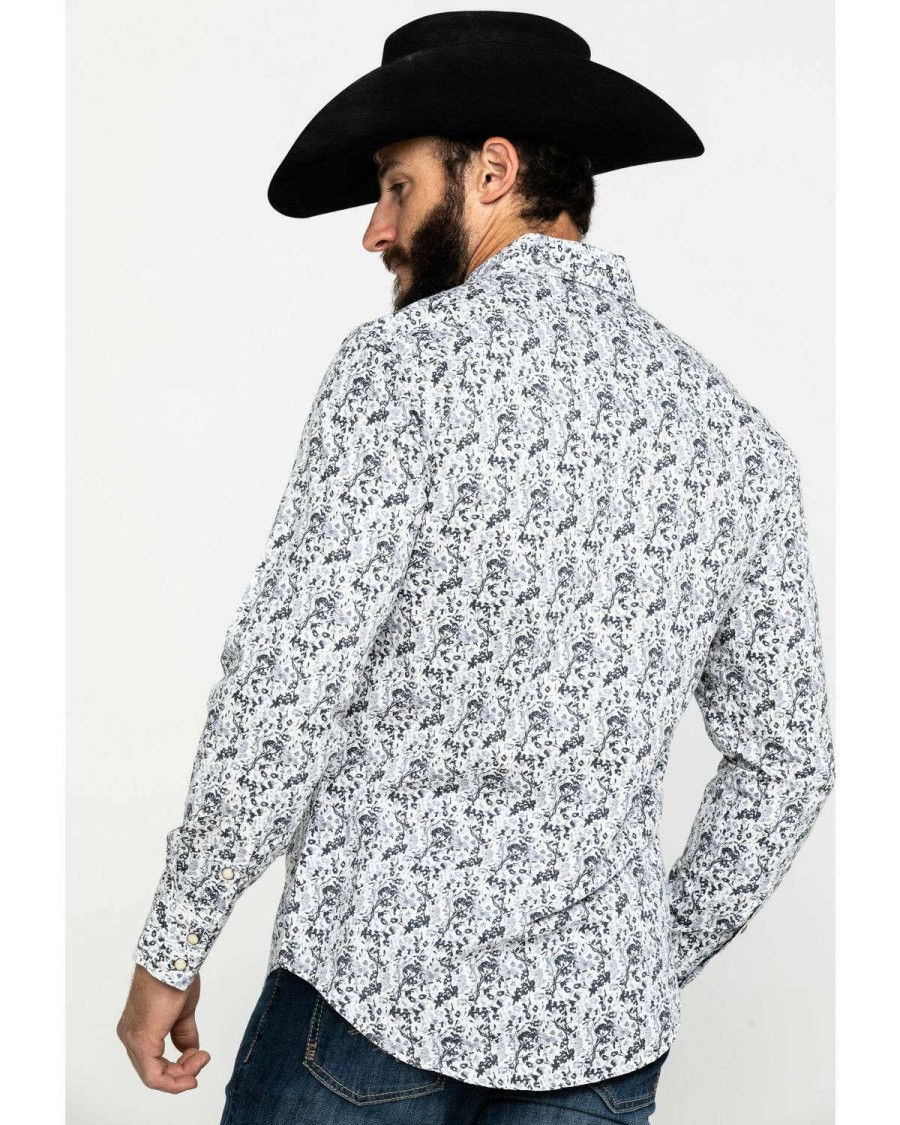 Shirts Rock & Roll Denim | Rock & Roll Denim Men'S Crinkle Washed Print Long Sleeve Western Shirt Outlet