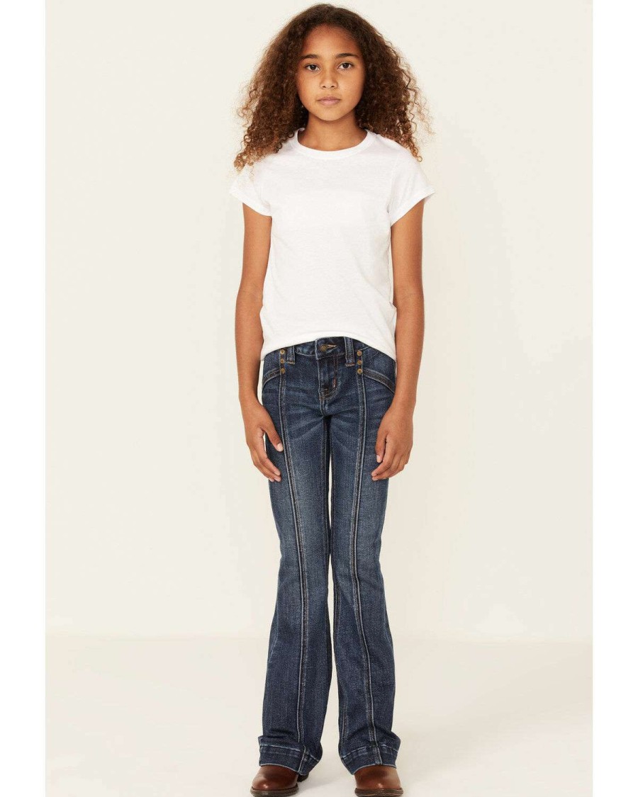 Jeans Rock & Roll Denim | Rock & Roll Denim Girls' Medium Wash Front Seam Stretch Trouser Jeans Limited Edition