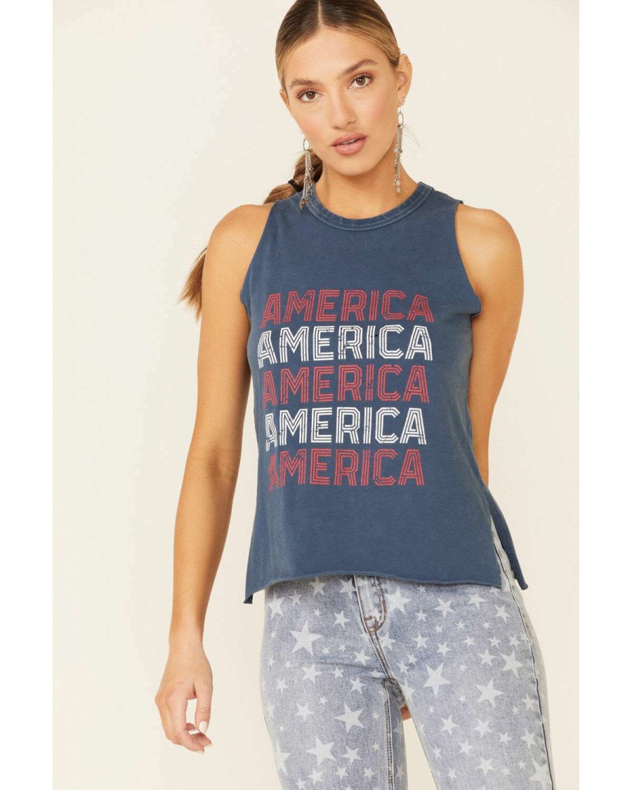 Tops Rock & Roll Denim | Rock & Roll Denim Women'S Navy America Graphic Tank Top Online