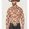 Shirts Rock & Roll Denim | Rock & Roll Denim Men'S Orange Southwestern Print Long Sleeve Snap Western Shirt Limited Edition