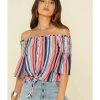 Tops Rock & Roll Denim | Rock & Roll Denim Women'S Americana Stripe Off Shoulder Crop Top Limited Edition