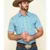 Shirts Rock & Roll Denim | Rock & Roll Denim Men'S Turquoise Small Plaid Short Sleeve Western Shirt Limited Edition