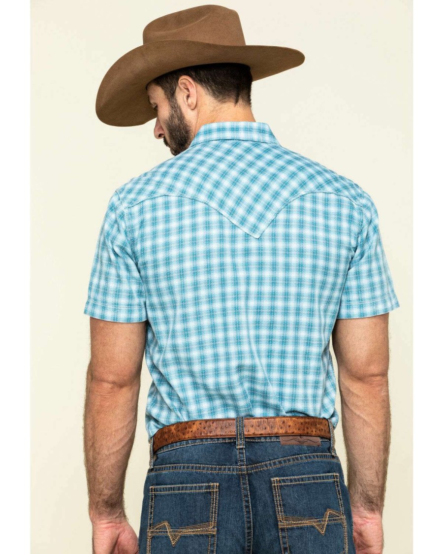 Shirts Rock & Roll Denim | Rock & Roll Denim Men'S Turquoise Small Plaid Short Sleeve Western Shirt Limited Edition