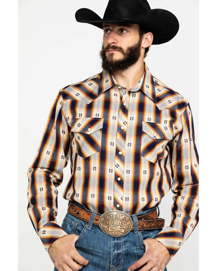 Shirts Rock & Roll Denim | Rock & Roll Denim Men'S Southwestern Jacquard Plaid Long Sleeve Western Shirt Limited Edition