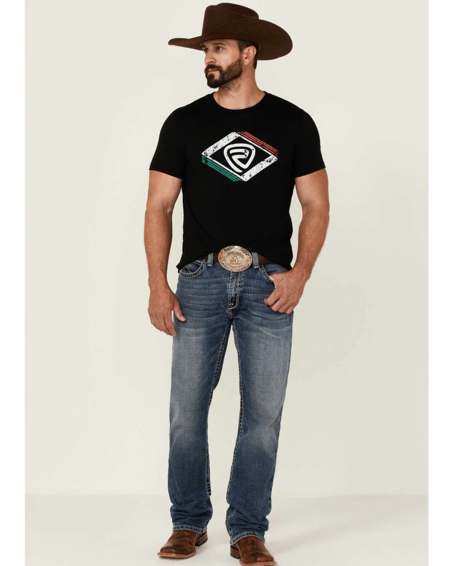 Shirts Rock & Roll Denim | Rock & Roll Denim Men'S Black Diamond Logo Short Sleeve T-Shirt Outlet