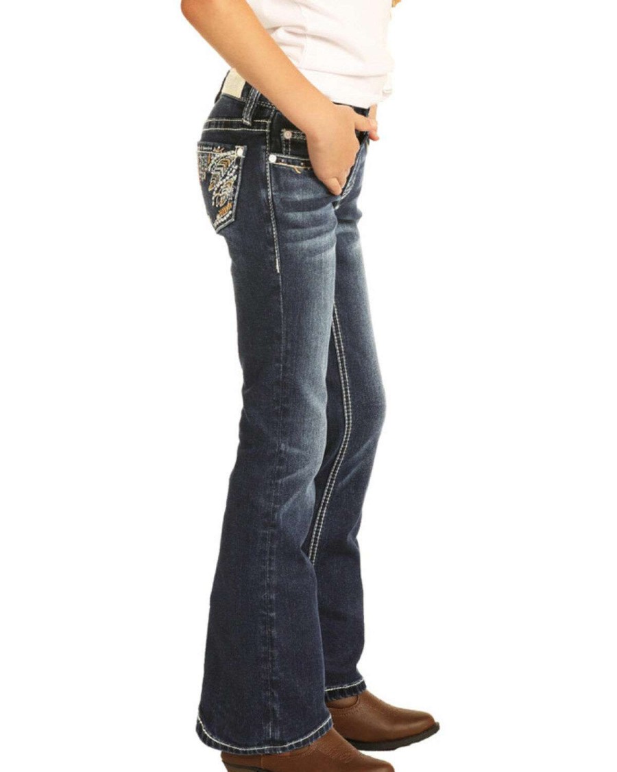 Jeans Rock & Roll Denim | Rock & Roll Denim Girls' Feather Embroidered Bootcut Jeans Limited Edition