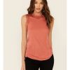 Tops Rock & Roll Denim | Rock & Roll Denim Women'S Coral High Neck Lace Inset Tank Top Outlet