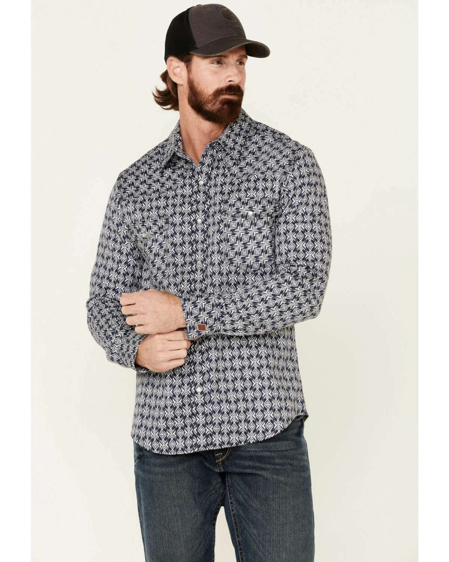 Shirts Rock & Roll Denim | Rock & Roll Denim Men'S Fr Black Southwestern Print Long Sleeve Work Shirt Sale