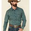 Shirts Rock & Roll Denim | Rock & Roll Denim Men'S Turquoise Floral Print Long Sleeve Western Shirt Limited Edition