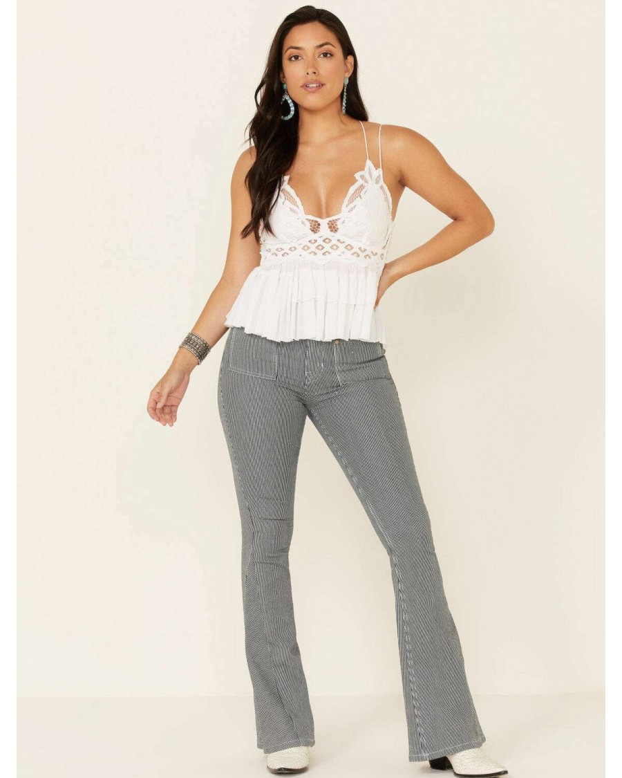 Jeans Rock & Roll Denim | Rock & Roll Denim Women'S Pinstripe High-Rise Flare Jeans Outlet