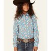 Shirts Rock & Roll Denim | Rock & Roll Denim Girls' Steer Print Long Sleeve Western Shirt Limited Edition