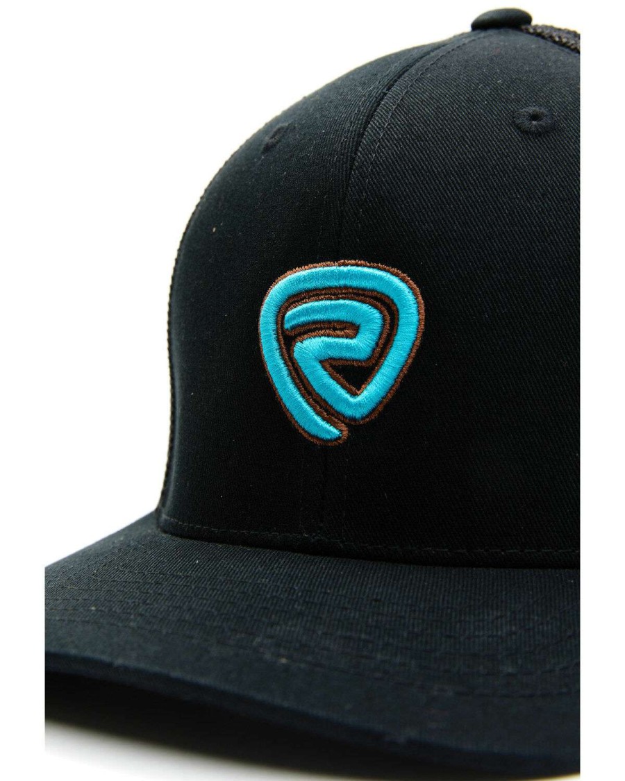 Caps Rock & Roll Denim | Rock & Roll Denim Men'S Black & Turquoise Embroidered Logo Mesh-Back Ball Cap Sale