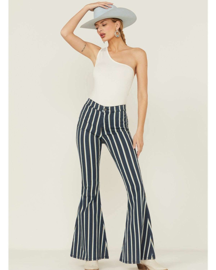 Jeans Rock & Roll Denim | Rock & Roll Denim Women'S Bargain Bell Stripe Flare Jeans Sale