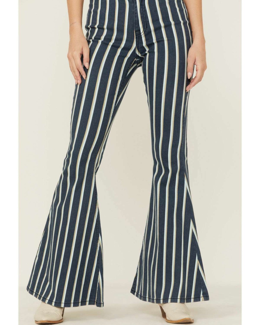 Jeans Rock & Roll Denim | Rock & Roll Denim Women'S Bargain Bell Stripe Flare Jeans Sale