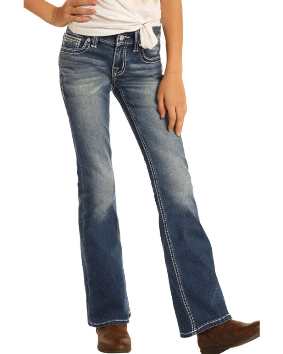 Jeans Rock & Roll Denim | Rock & Roll Denim Girls' Medium Vintage Scroll Bootcut Jeans Discount