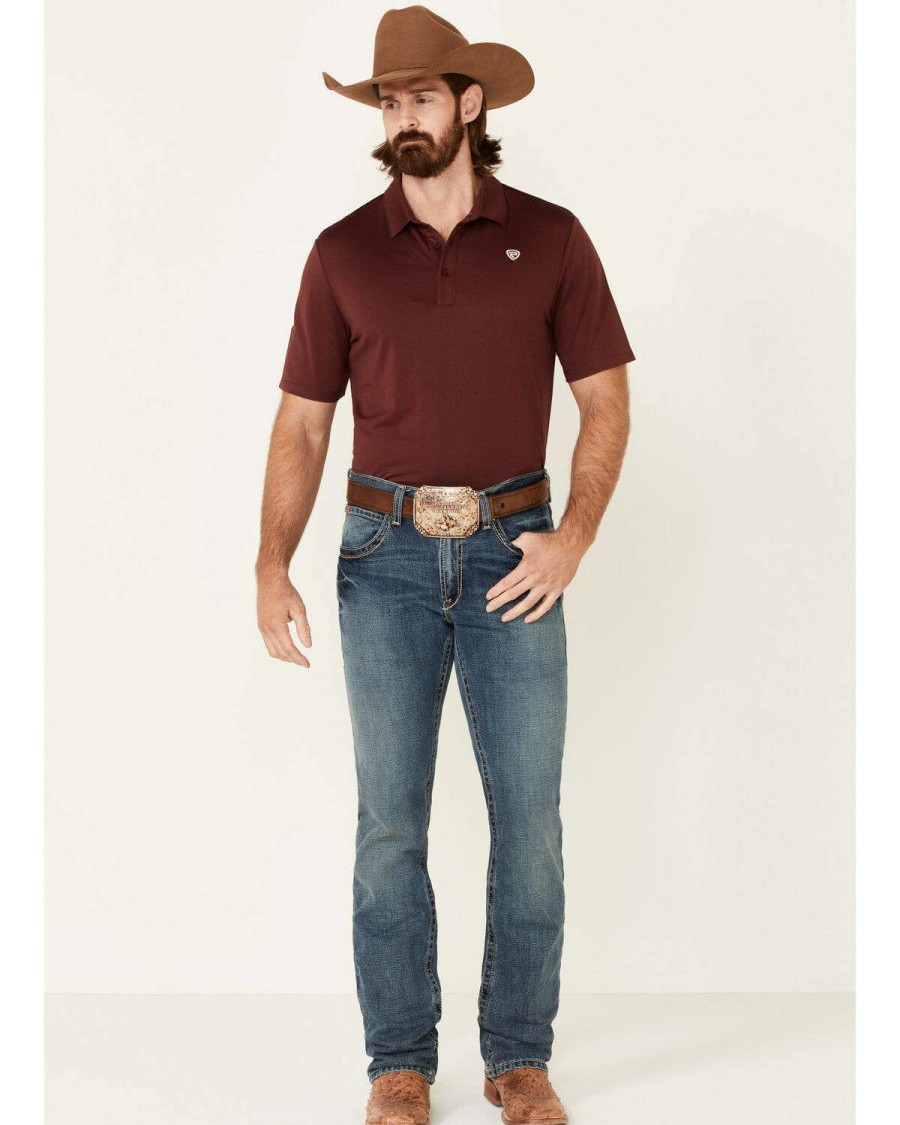 Shirts Rock & Roll Denim | Rock & Roll Denim Men'S Solid Maroon Short Sleeve Polo Shirt Limited Edition