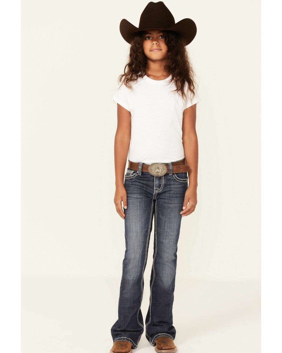 Jeans Rock & Roll Denim | Rock & Roll Denim Girls' Medium Wash V-Pocket Stretch Bootcut Jeans Limited Edition