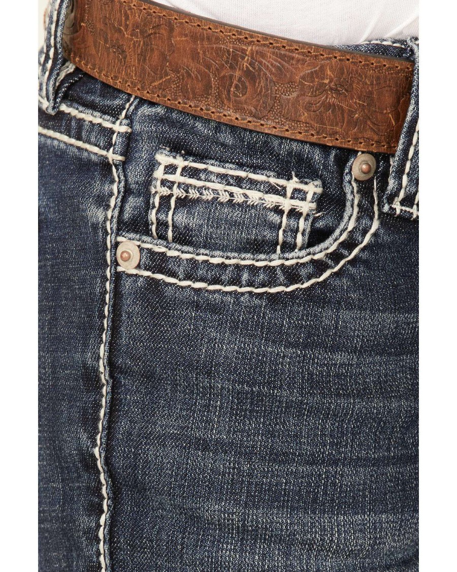 Jeans Rock & Roll Denim | Rock & Roll Denim Girls' Medium Wash V-Pocket Stretch Bootcut Jeans Limited Edition