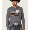 Shirts Rock & Roll Denim | Rock & Roll Denim Men'S Dark Grey Desert Graphic Long Sleeve T-Shirt Sale