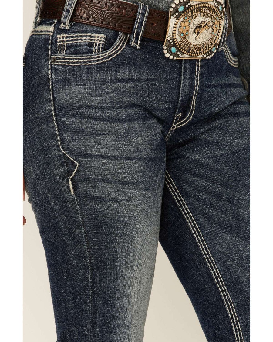 Jeans Rock & Roll Denim | Rock & Roll Denim Women'S Dark Wash Stitched Pocket Bootcut Jeans Limited Edition