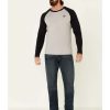 Shirts Rock & Roll Denim | Rock & Roll Denim Men'S Fr Heather Grey Colorblock Long Sleeve Work Raglan T-Shirt Sale