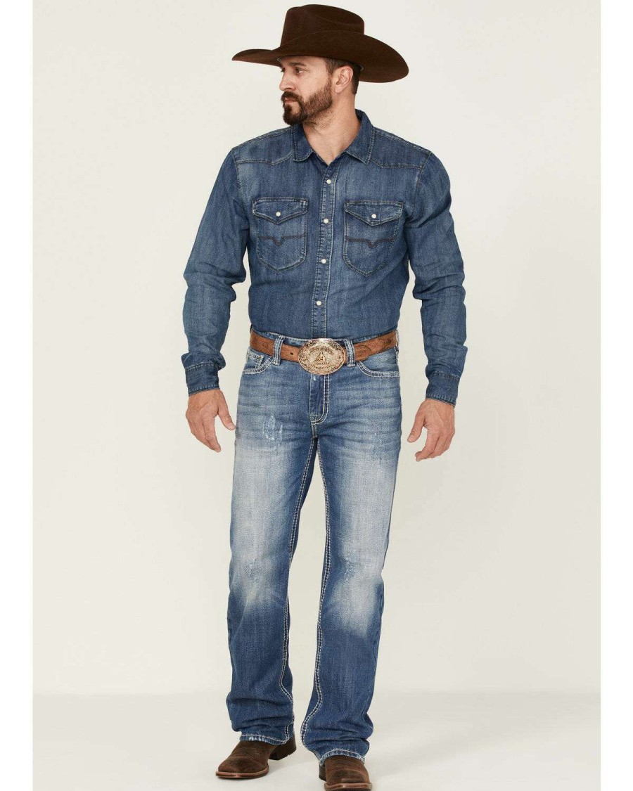 Jeans Rock & Roll Denim | Rock & Roll Cowboy Men'S Blue Raised Straight Jeans Rock & Roll Denim Discount