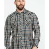 Shirts Rock & Roll Denim | Rock & Roll Denim Men'S Teal Washed Yarn Dye Plaid Short Sleeve Western Shirt Limited Edition