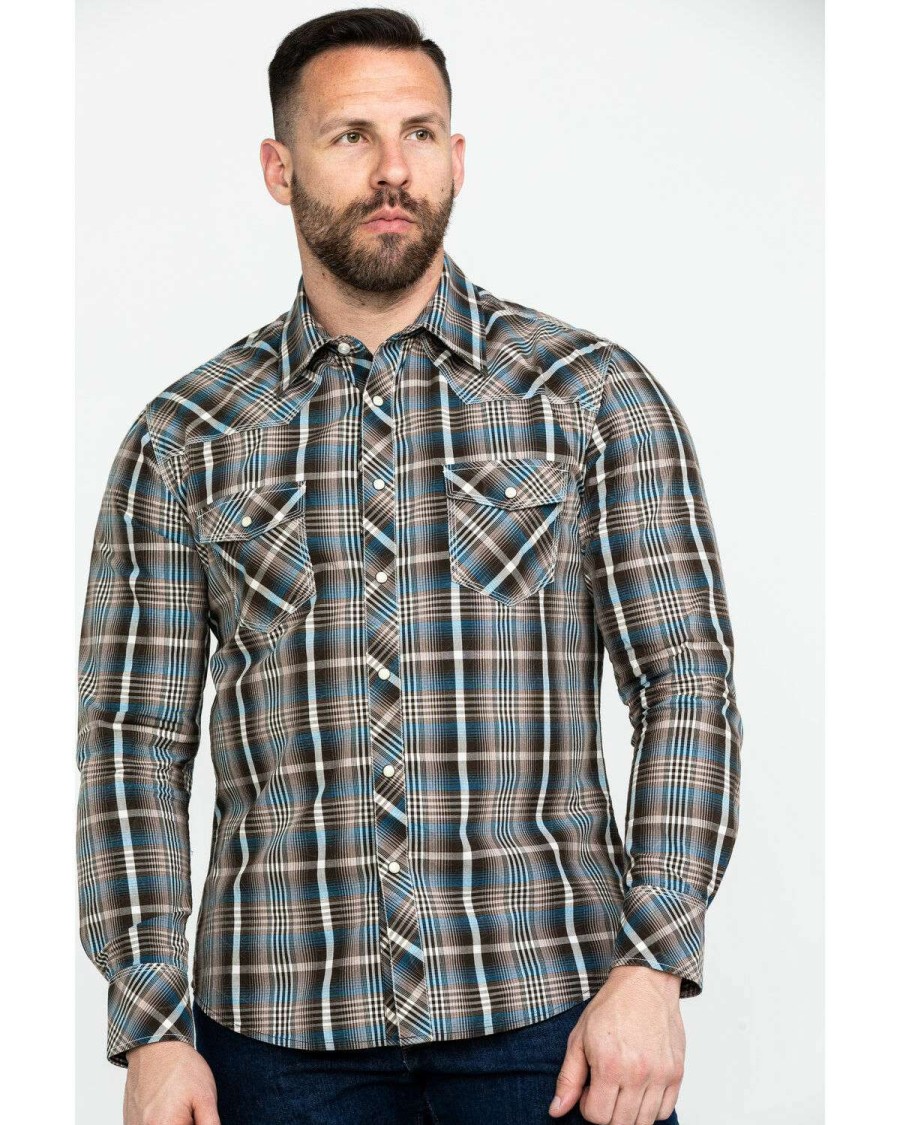 Shirts Rock & Roll Denim | Rock & Roll Denim Men'S Teal Washed Yarn Dye Plaid Short Sleeve Western Shirt Limited Edition