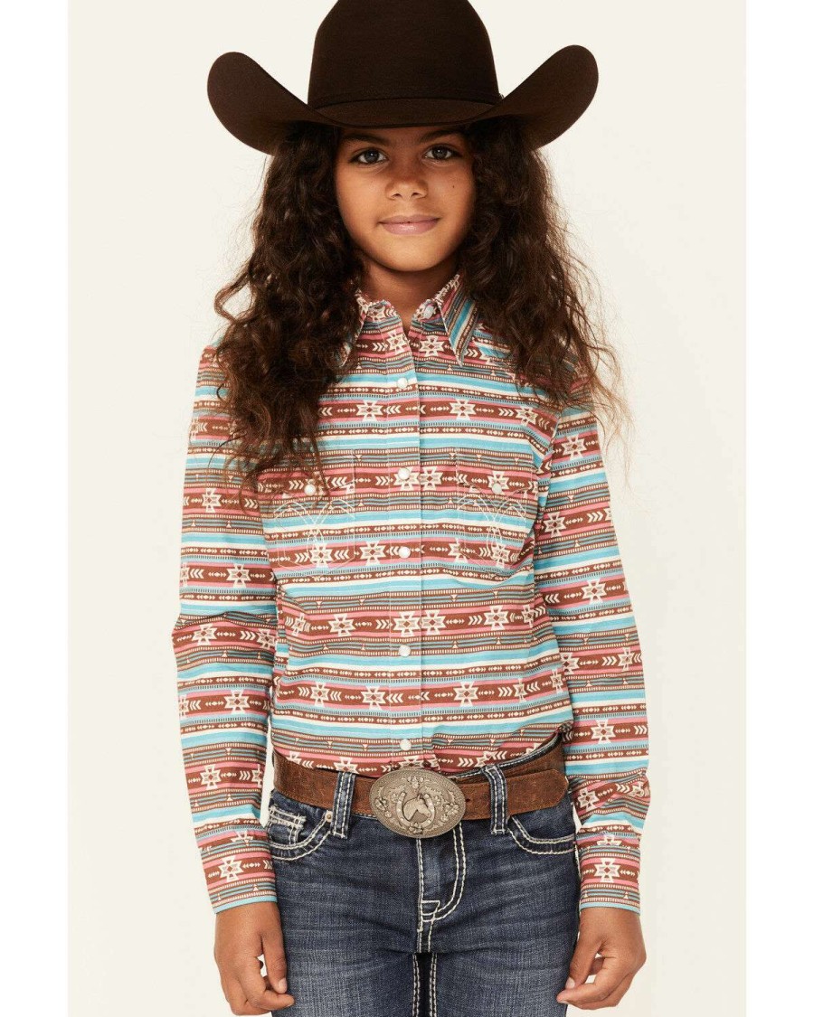 Shirts Rock & Roll Denim | Rock & Roll Denim Girls' Southwestern Stripe Long Sleeve Western Shirt Limited Edition