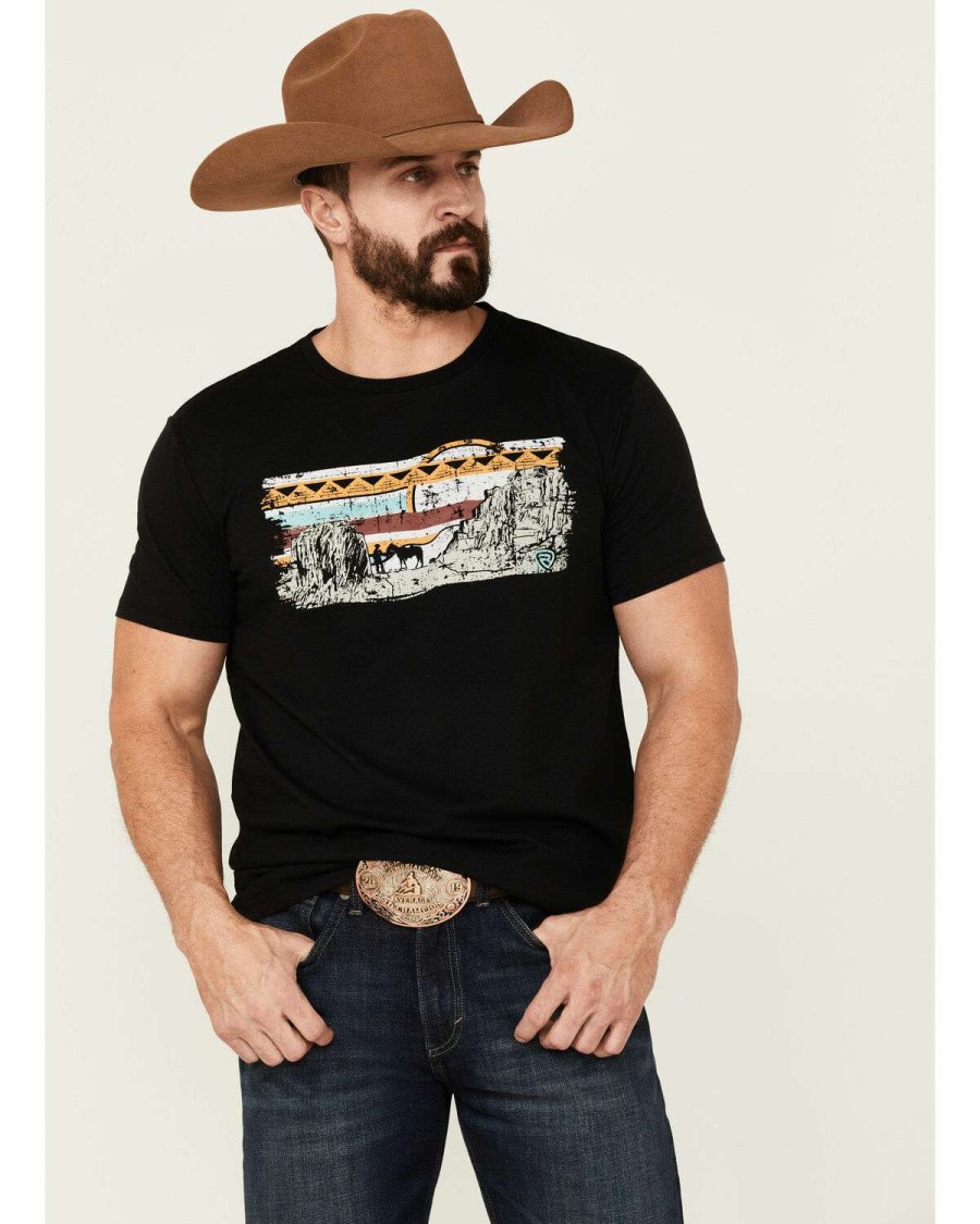 Shirts Rock & Roll Denim | Rock & Roll Denim Men'S Western Scene Graphic Short Sleeve Black T-Shirt Sale