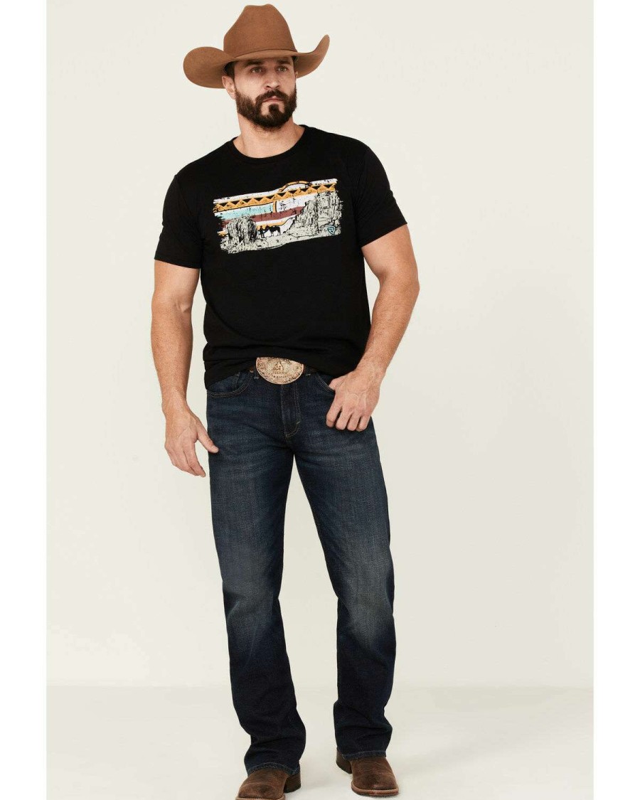 Shirts Rock & Roll Denim | Rock & Roll Denim Men'S Western Scene Graphic Short Sleeve Black T-Shirt Sale